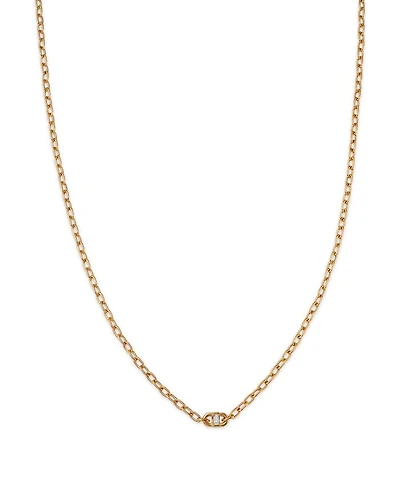 14K Yellow Gold Baguette Diamonds Diamond Baguette Oval Link Necklace, 14-16"