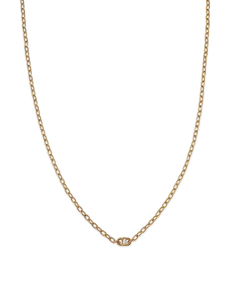 Zoe Chicco 14K Yellow Gold Baguette Diamonds Diamond Baguette Oval Link Necklace, 14-16
