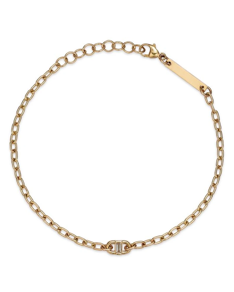 14K Yellow Gold Baguette Diamonds Diamond Baguette Oval Link Bracelet, 0.06 tcw