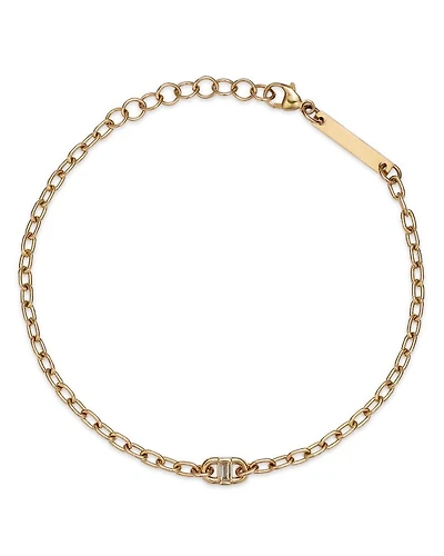 14K Yellow Gold Baguette Diamonds Diamond Baguette Oval Link Bracelet, 0.06 tcw