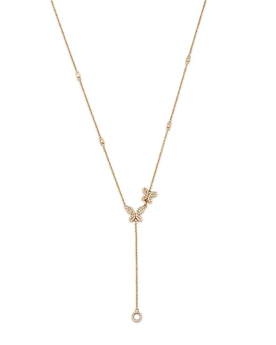 14K Yellow Gold Diamond Butterfly Lariat Necklace, 18"