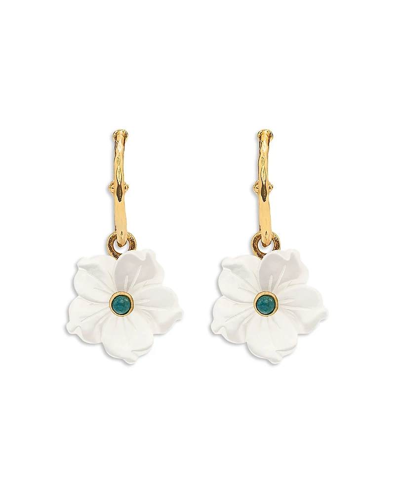 Capucine De Wulf Mermaid Garden Mother of Pearl Flower Charm Drop Earrings