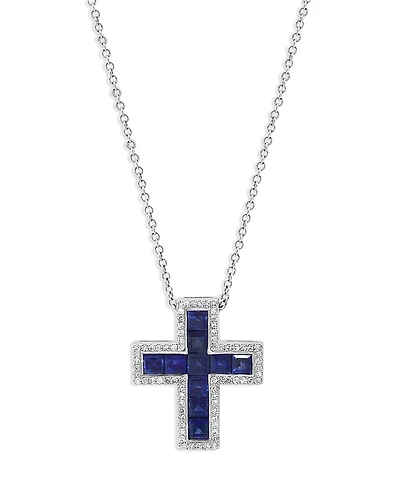 Bloomingdale's Fine Collection Sapphire and Diamond Cross Pendant Necklace