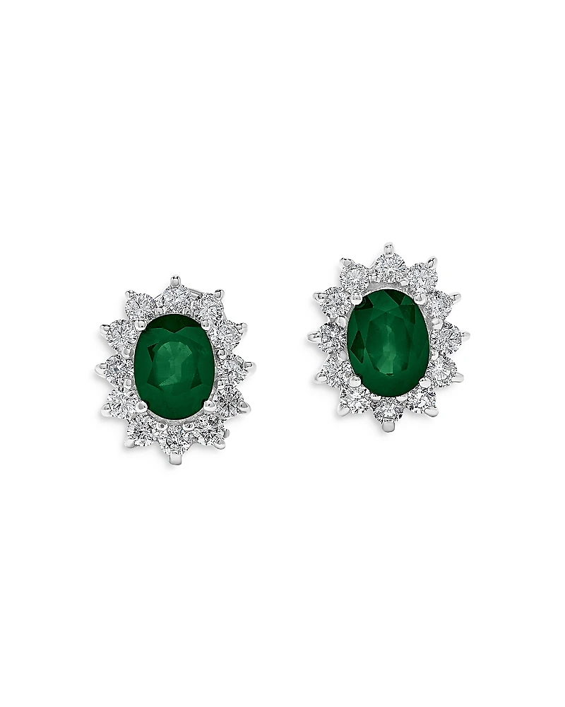 Bloomingdale's Fine Collection Emerald & Diamond Halo Starburst Stud Earrings