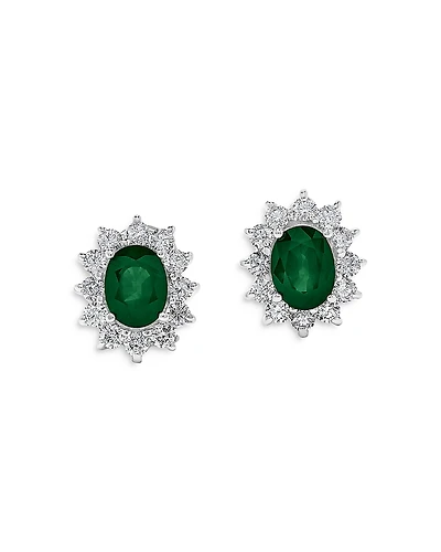 Bloomingdale's Fine Collection Emerald & Diamond Halo Starburst Stud Earrings