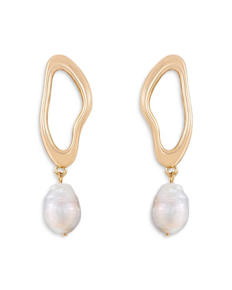 Oval Baroque Pearl Drop Earrings in 18K Gold Plated