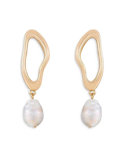 Oval Baroque Pearl Drop Earrings in 18K Gold Plated