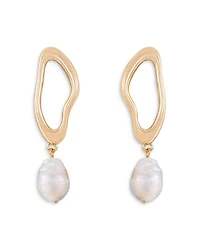 Oval Baroque Pearl Drop Earrings in 18K Gold Plated