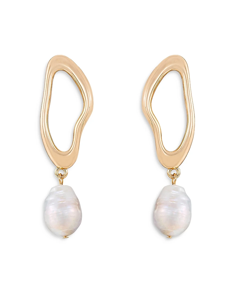 Ettika Oval Baroque Pearl Drop Earrings