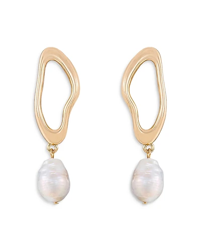 Ettika Oval Baroque Pearl Drop Earrings