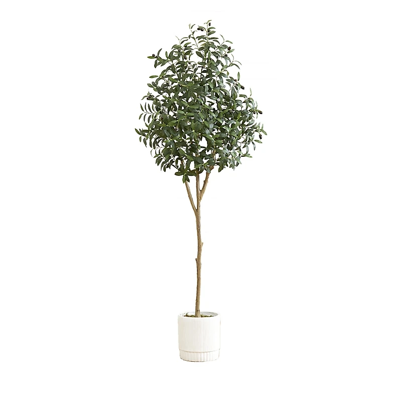 Nearly Natural 6ft. Artificial Olive Tree with White Decorative Planter