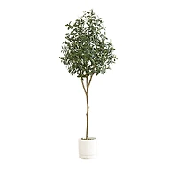 Nearly Natural 6ft. Artificial Olive Tree with White Decorative Planter