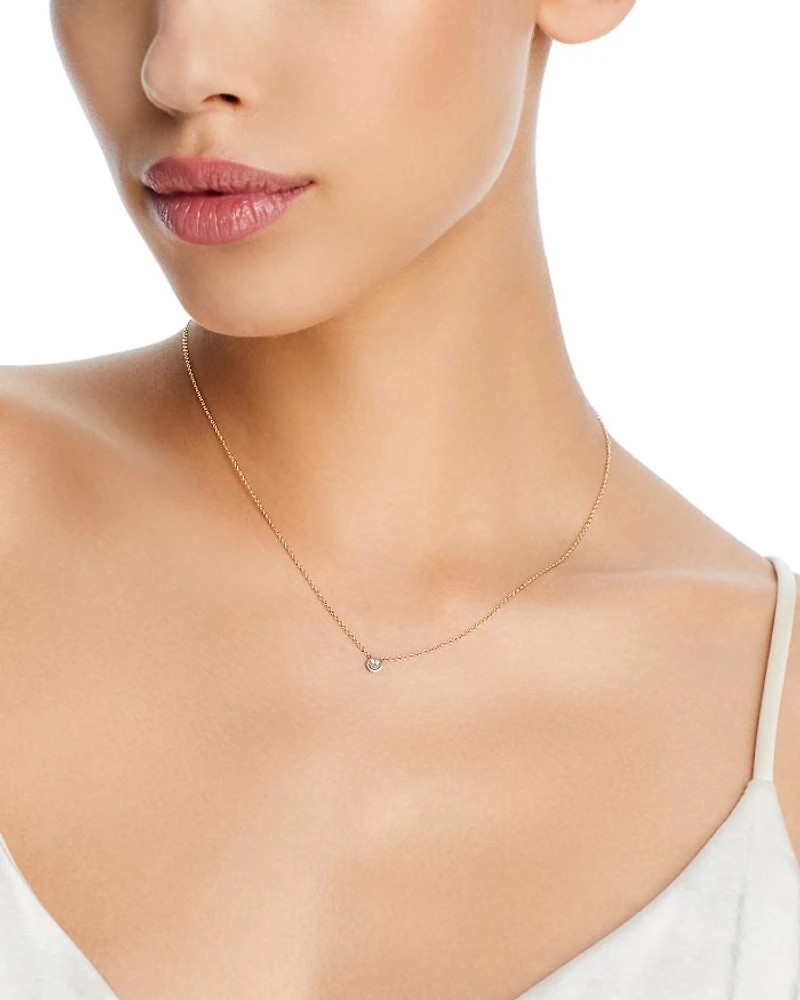 14K Yellow Gold Itty Bitty Smiley Face Diamond Eyes Pendant Necklace, 16"