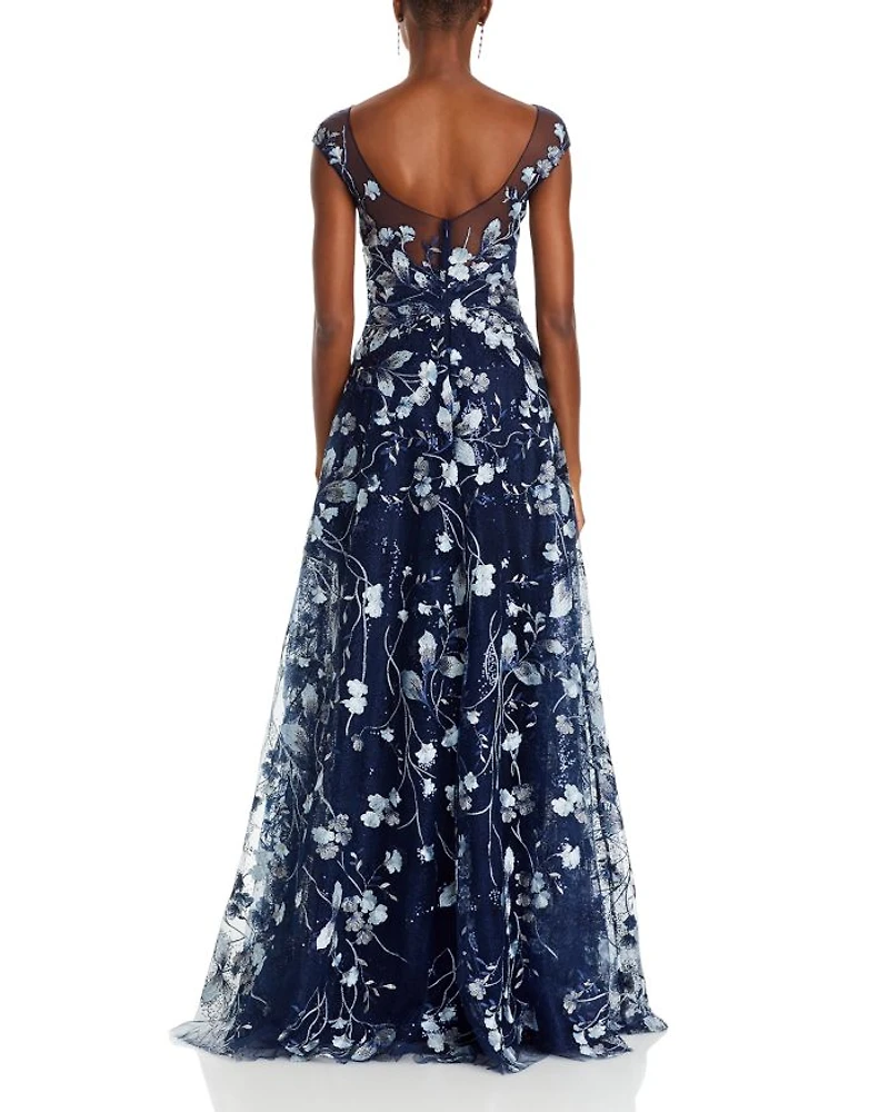 Embroidered Lace Illusion Bodice Gown
