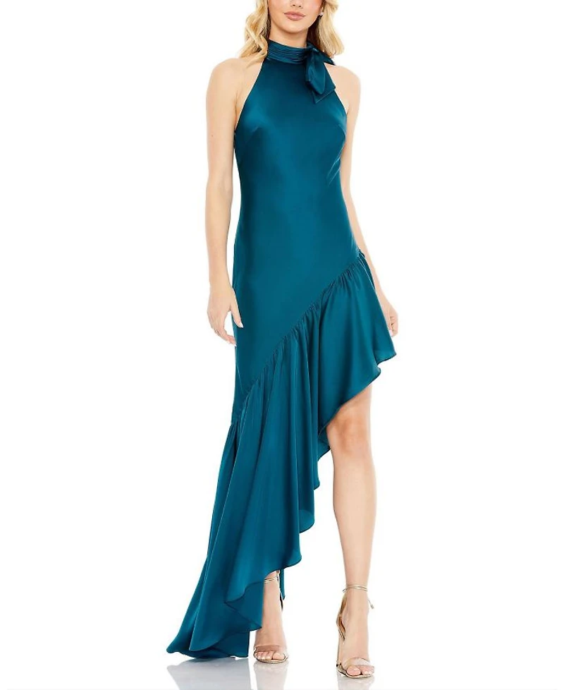 Halter Neck Ruffled Asymmetrical Gown