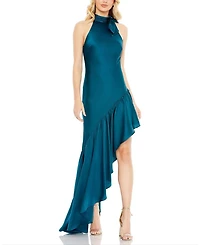 Halter Neck Ruffled Asymmetrical Gown