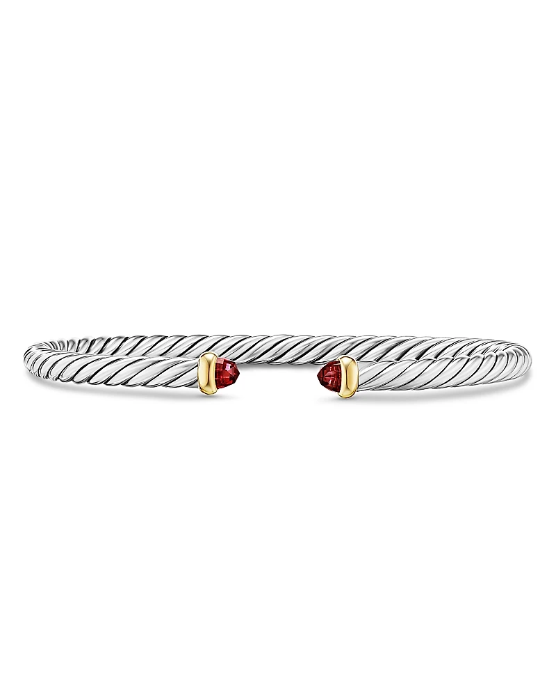 David Yurman Sterling Silver & 14K Yellow Gold Cable Flex Rhodolite Garnet Bracelet, 4mm