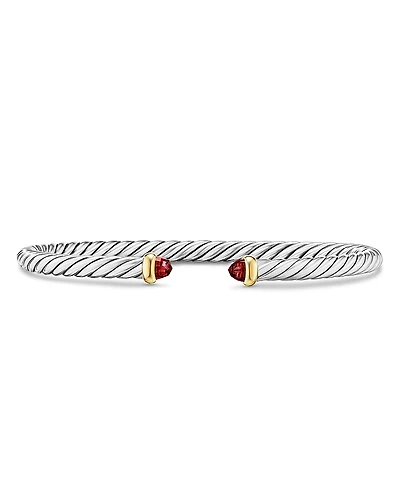 David Yurman Sterling Silver & 14K Yellow Gold Cable Flex Rhodolite Garnet Bracelet, 4mm