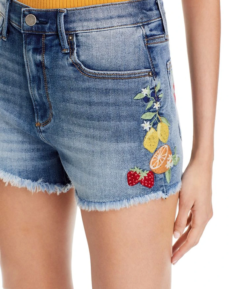Fruit Embroidered Denim Shorts - Exclusive