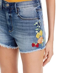 Fruit Embroidered Denim Shorts - Exclusive