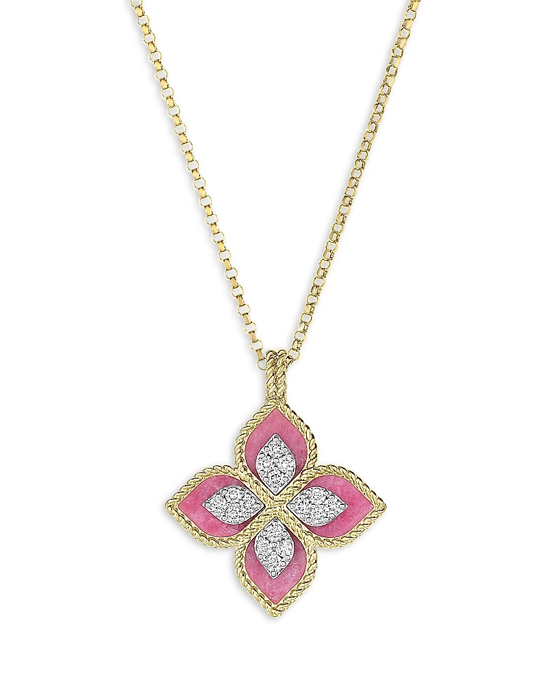 Roberto Coin 18K White & Yellow Gold Venetian Princess Rhodonite & Diamond Flower Pendant Necklace