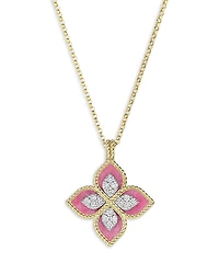 Roberto Coin 18K White & Yellow Gold Venetian Princess Rhodonite & Diamond Flower Pendant Necklace