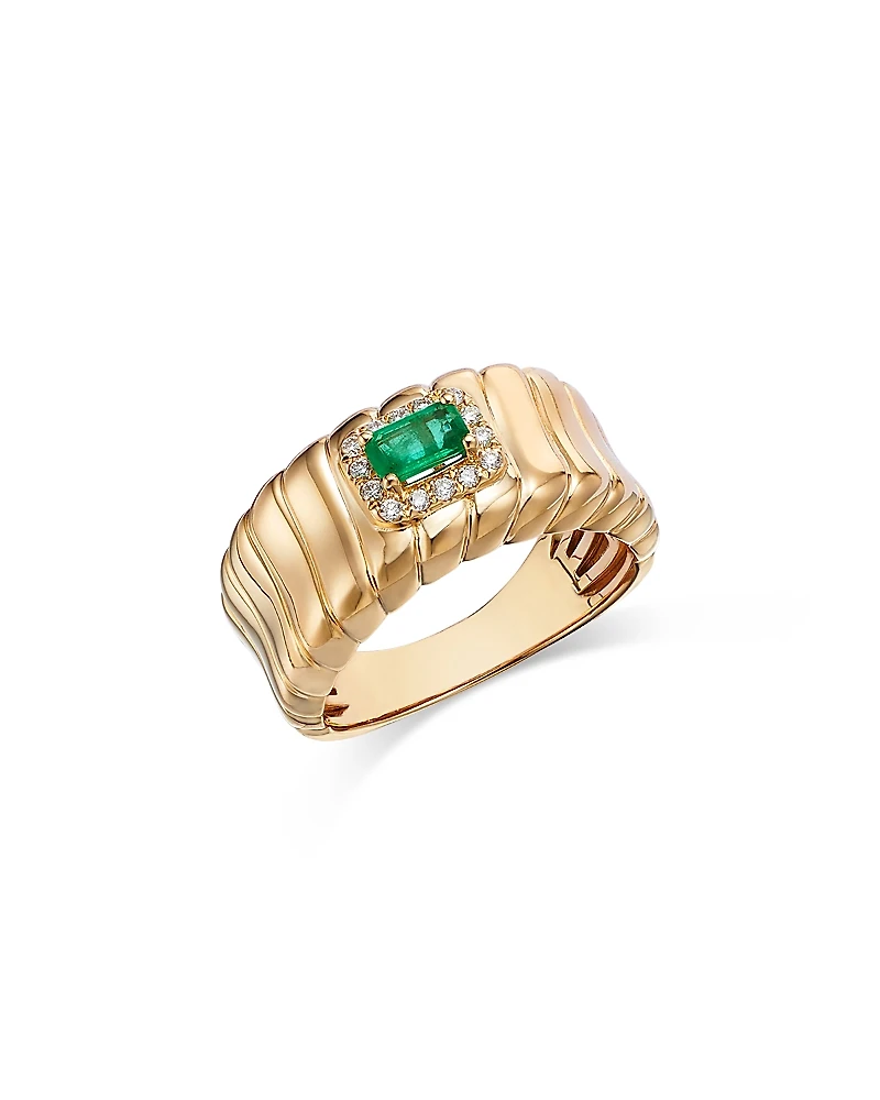 Bloomingdale's Fine Collection Emerald & Diamond Ridged Statement Ring