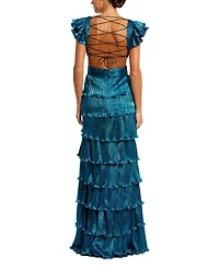 Ruffle Tiered Criss Cross Lace Up Gown