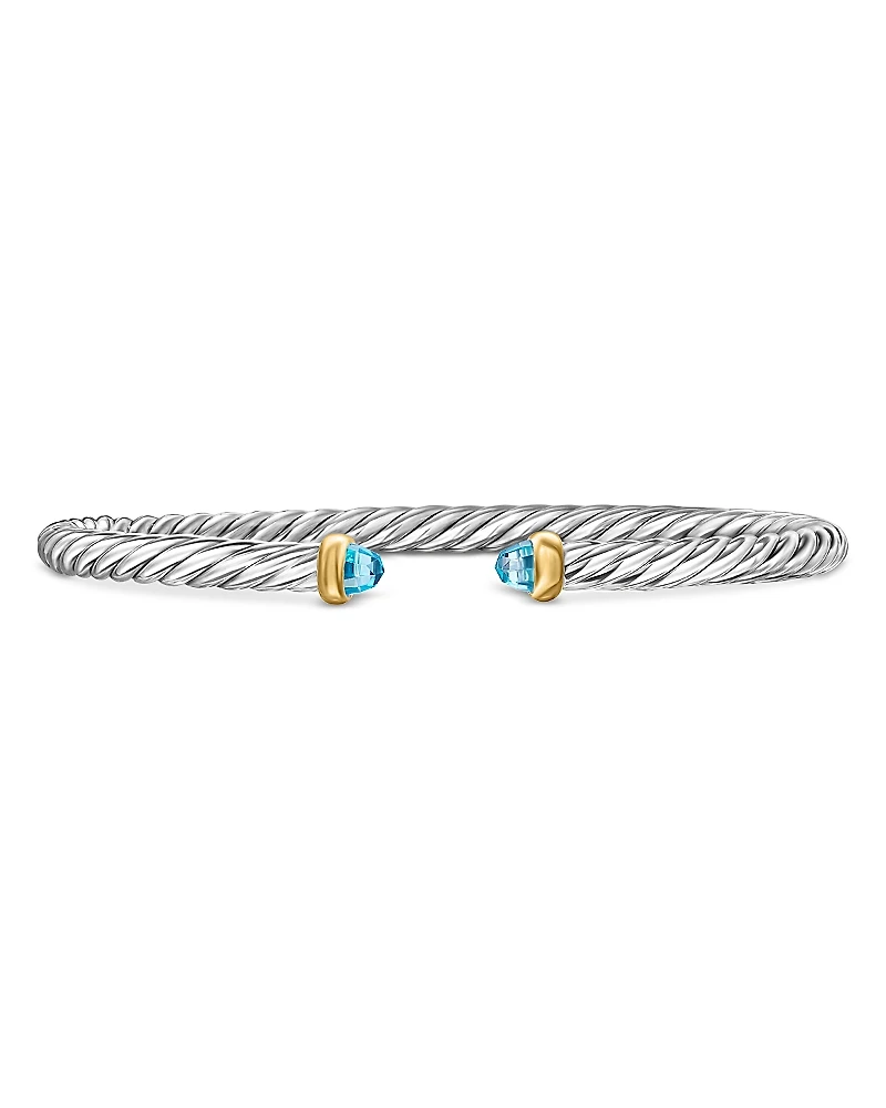 David Yurman Sterling Silver & 14K Yellow Gold Cable Flex Blue Topaz Bracelet
