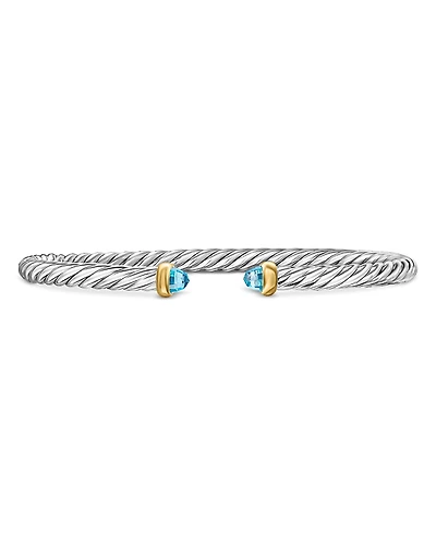David Yurman Sterling Silver & 14K Yellow Gold Cable Flex Blue Topaz Bracelet