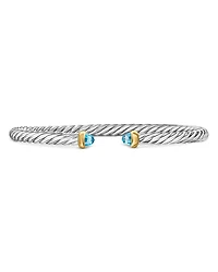 David Yurman Sterling Silver & 14K Yellow Gold Cable Flex Blue Topaz Bracelet