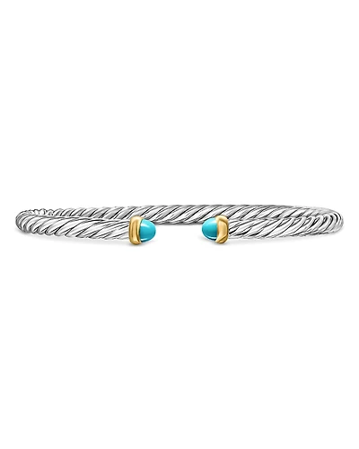 David Yurman Sterling Silver & 14K Yellow Gold Cable Flex Turquoise Bracelet, 4mm