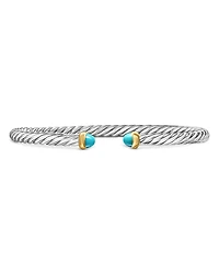 David Yurman Sterling Silver & 14K Yellow Gold Cable Flex Turquoise Bracelet, 4mm