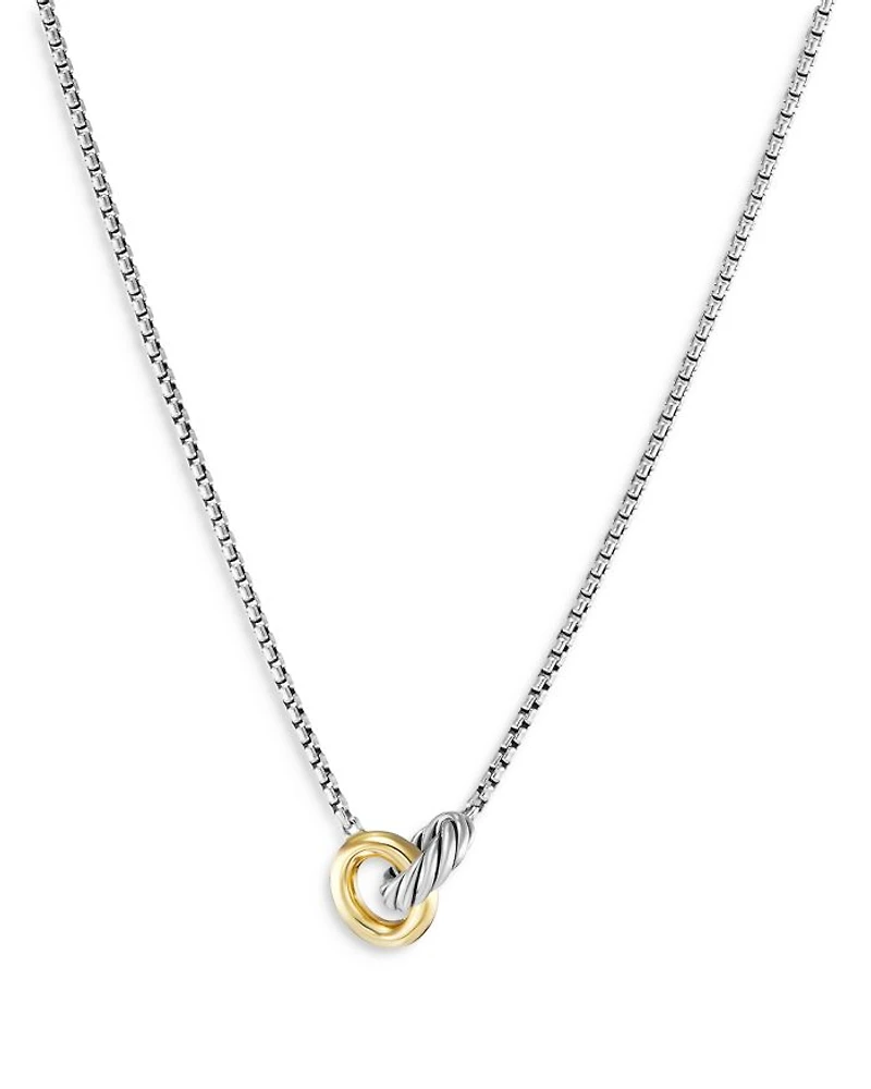 Petite Cable Linked Necklace in Sterling Silver with 14K Yellow Gold, 15-17"
