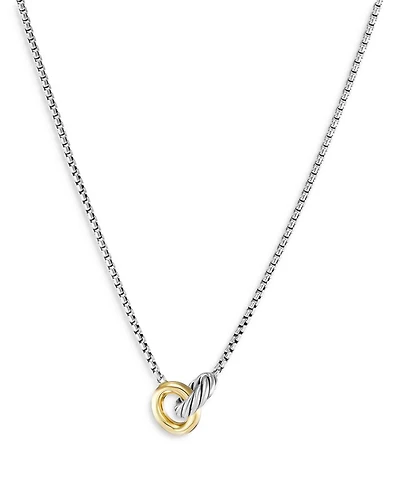 Petite Cable Linked Necklace in Sterling Silver with 14K Yellow Gold, 15-17"