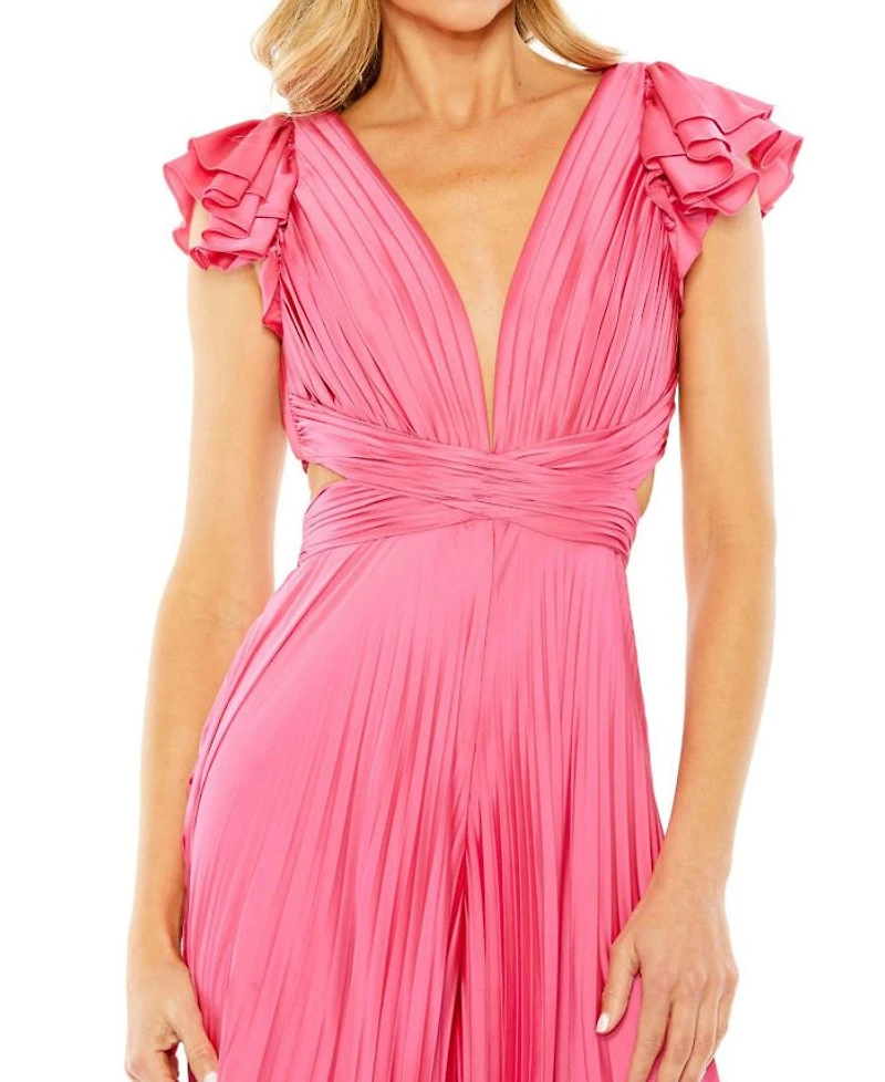 Ruffle Cap Sleeve Cutout Heat Pleated Jumpsuit