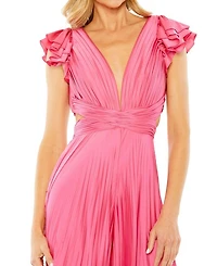 Ruffle Cap Sleeve Cutout Heat Pleated Jumpsuit