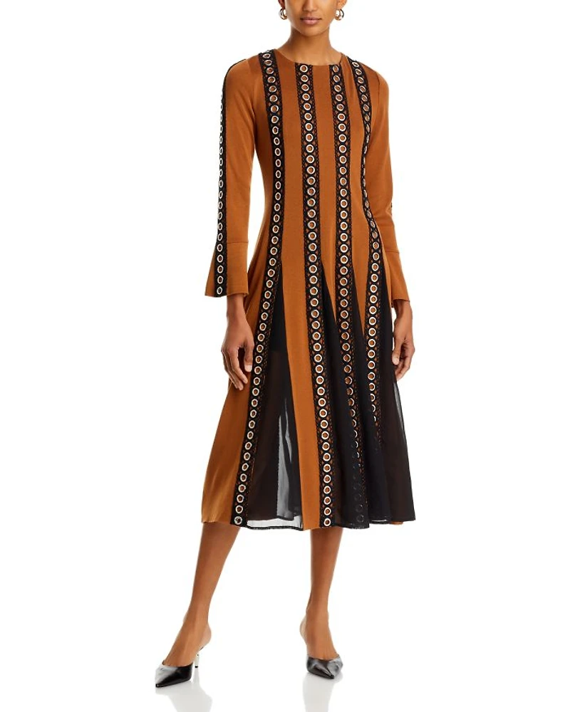 Grommet Trim Bell Sleeve Dress