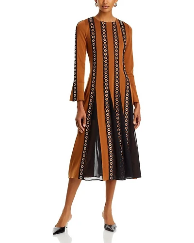 Grommet Trim Bell Sleeve Dress