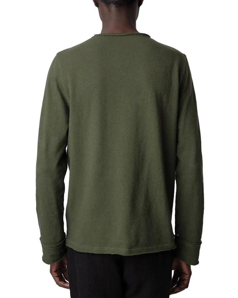 Monastir Cotton & Linen Logo Graphic Long Sleeve Henley