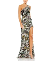 Mac Duggal Floral Embellished One Shoulder Gown