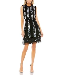 Mac Duggal Sleeveless High Neck Embroidered Mini Dress