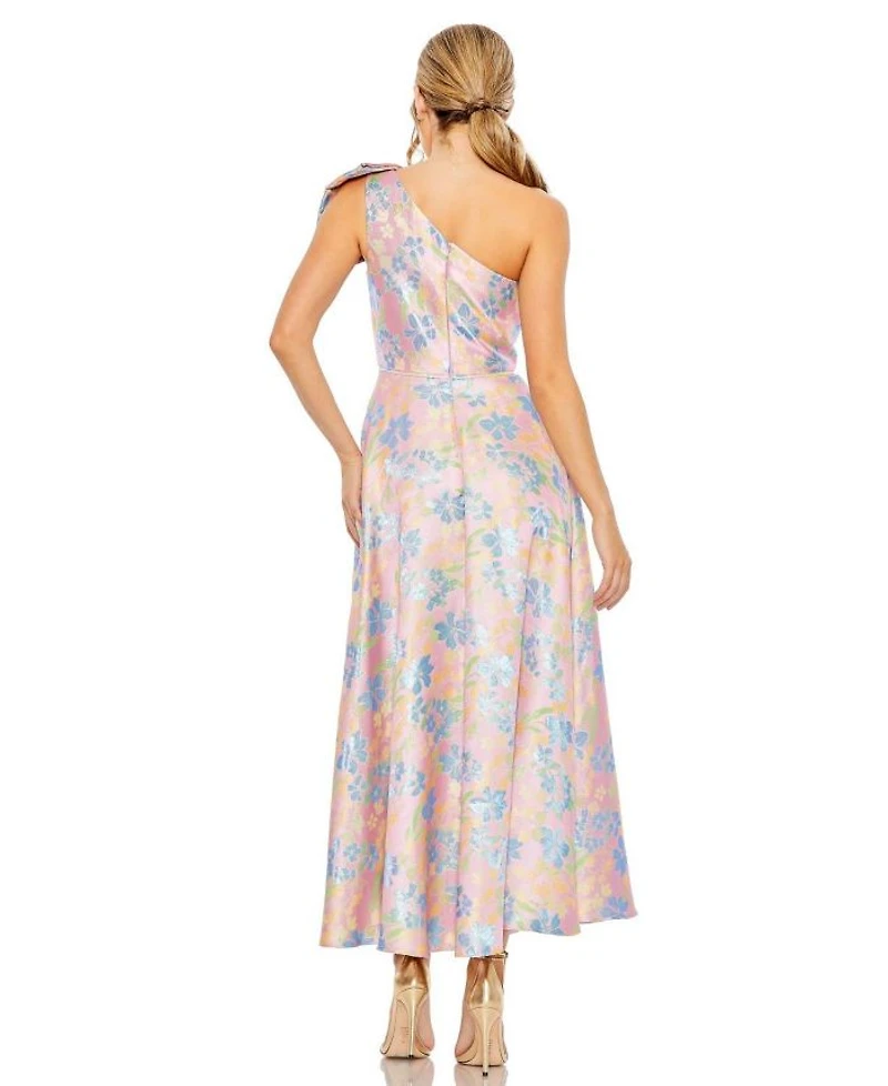 One Shoulder Embroidered Floral A Line Dress