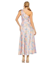 One Shoulder Embroidered Floral A Line Dress