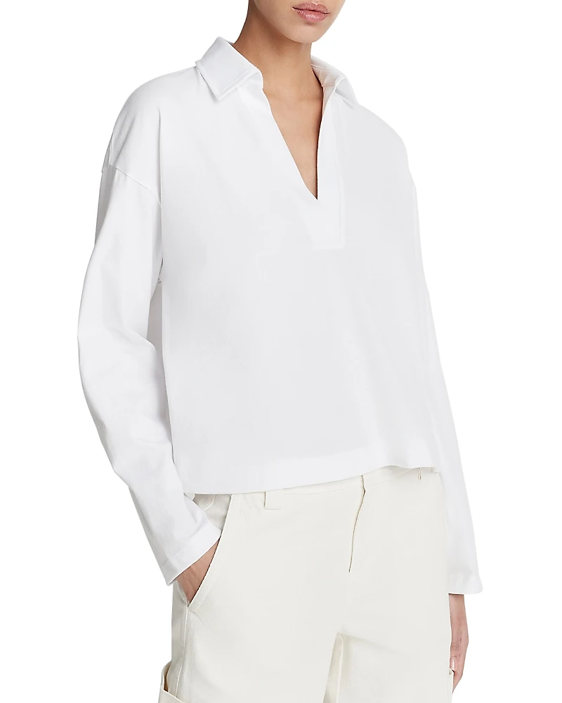Vince Cotton Long Sleeve V Neck Top