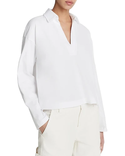 Vince Cotton Long Sleeve V Neck Top