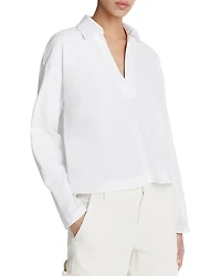 Vince Cotton Long Sleeve V Neck Top
