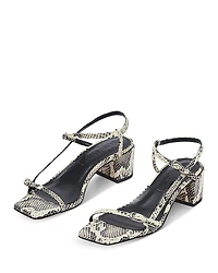 Aeyde Women's Tash Square Toe Snake Embossed Block Heel Sandals