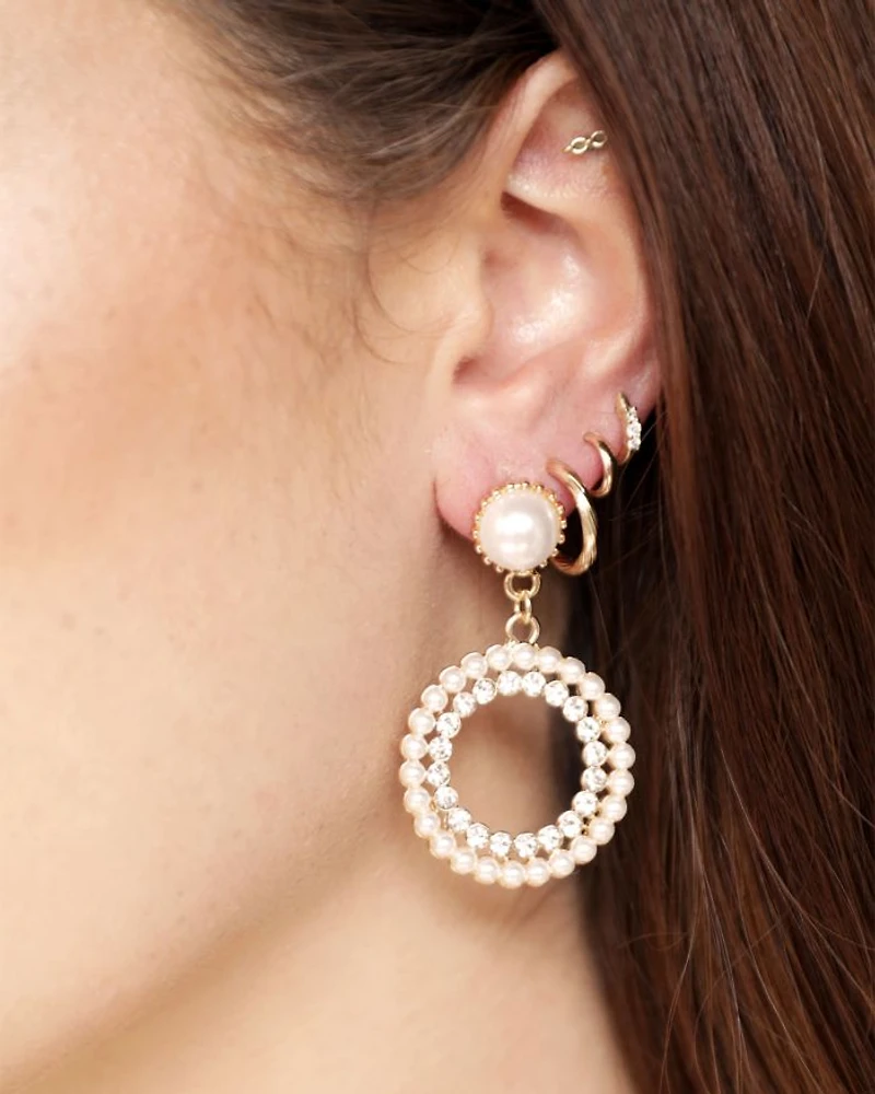 Mother May Crystal & Imitation Pearl Drop Earrings