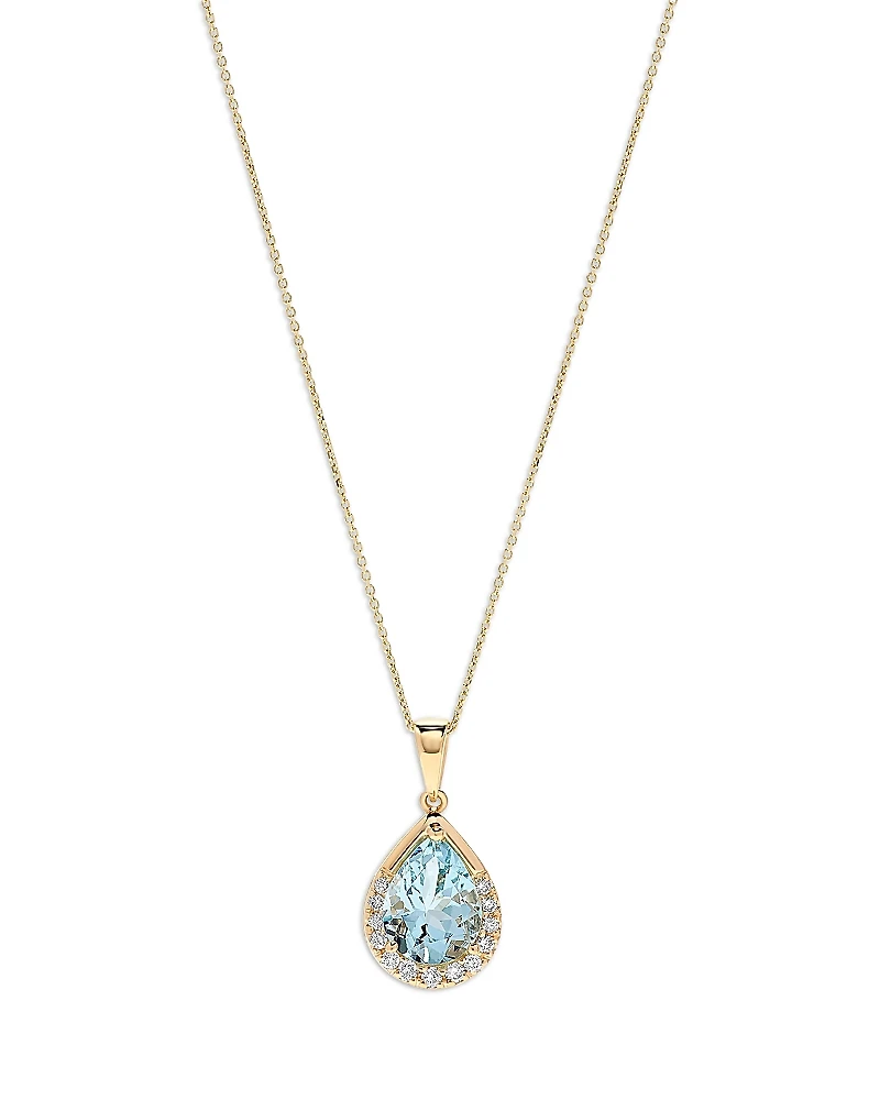Bloomingdale's Fine Collection Aquamarine & Diamond Pear Halo Pendant Necklace